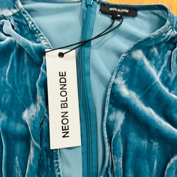 NEON BLONDE Blue Mini Dress with Deep V-Neck - Picture 6 of 8